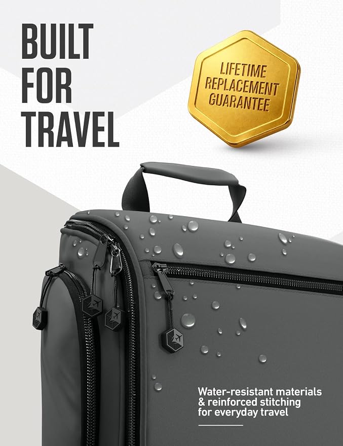 VENTURE 4TH Hanging Travel Toiletry Bag, 18 Compartments - Shadow Gray | Hangs on rails, hooks or doors; stands upright. Removable TSA pouch. Water-resistant Nylon 290D Twill, reinforced stitching. - Image 7