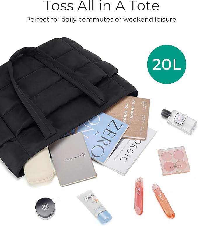 BAGSMART Tote Bag for Women, Lightweight Puffy Tote Bag with Compartments Shoulder Bag Handbag for Travel, Work, Gym | Lightweight - Image 6