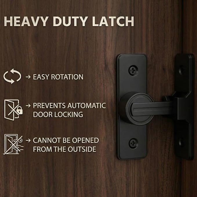 Barn Door Lock Latch - 90-Degree Deadbolt Lock, Zinc Alloy Security Door Lock for Bathroom, Garage, Bedroom, Cabinet - Black - Image 4