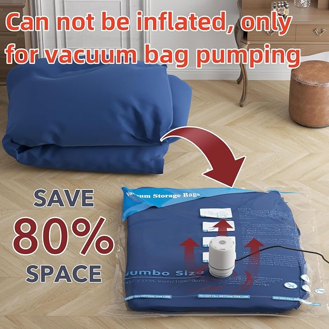 GONGSHI Vacuum Seal Bags for Clothing Travel & Home Storage, Travel Vacuum Bags with Pump,Space Saver for Blankets, Comforters, Pillows, Clothes,24 Combo with Electric Pump - Image 9