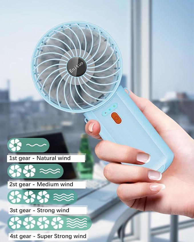 2 Pack Portable Handheld Fan, Mini Hand Held Fan, 6-15H Cooling Small Personal Fan, 180° Foldable Mini Desk Fan with 4 Quiet Speed, Neck Fan w/Lanyard for Kids Women Men Travel Office, Light Blue - Image 2
