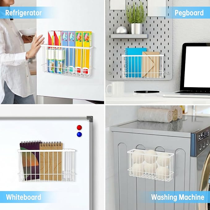 NiHome Magnetic Basket Organizer, Dryer Ball Holder, 1 Pack, White | Hold Up to 14 Lbs, Fits Fridge or Any Metal Surface, No Drill Install, Saves Space for Home or Office, Medium & Small - Image 5