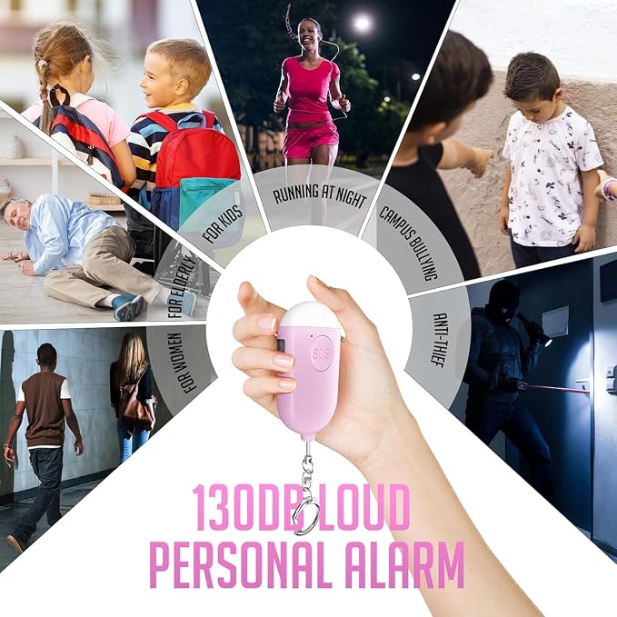 Personal Alarm Siren 5-Pack - 130dB Self Defense Alarm Keychain, Rechargeable with Emergency LED Flashlight - White, Touch Control - Image 6