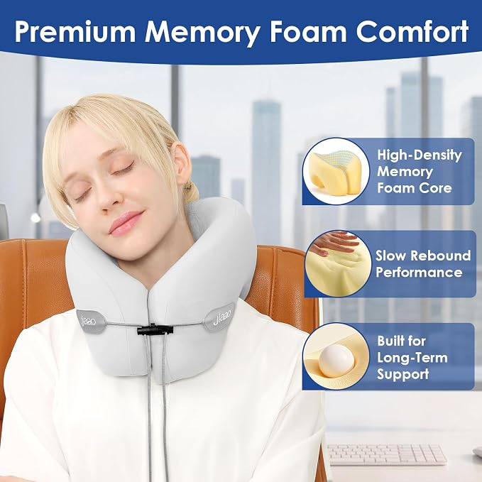 Travel Pillow Memory Foam Neck Pillow for Airplanes with Adjustable Drawstring Support, Gray Travel Neck Pillow for Flights, Road Trips, Trains & Everyday Travel - Image 3