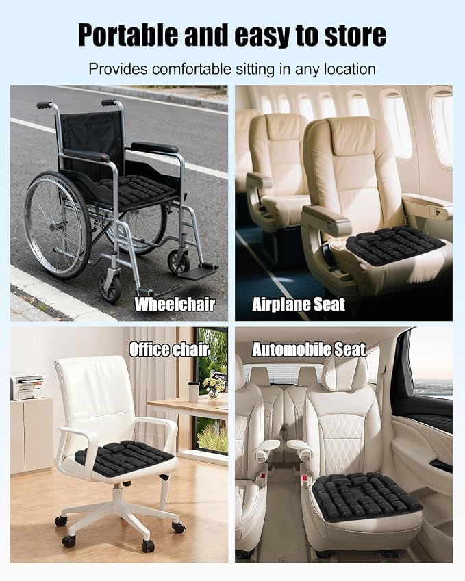 Inflatable Seat Cushion for Travel, 2" Thick Airplane Seat Cushion for Long Flights with Hand Pump & Included Eye Mask, Portable Air Chair Pad for Office, Car, Stadium & Wheelchair, 18.7"x17" - Image 6