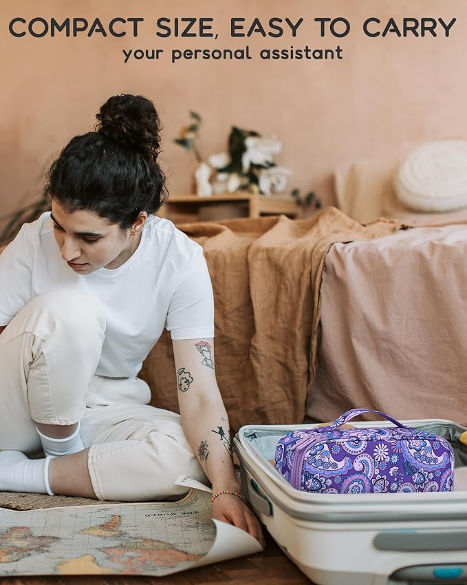 Relavel Small Floral Cosmetic Bag with Makeup Brush Compartment | Portable Makeup Pouch for Women, Double Layer Cute Toiletry Organizer Bag for Accessories, Purple Flower - Image 7