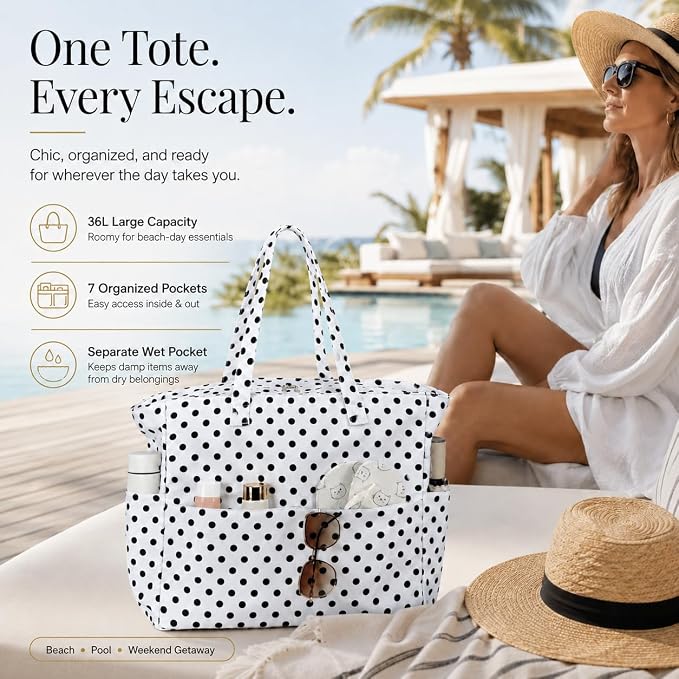 LEDAOU Beach Bag Waterproof Sandproof Women Beach Tote Pool Bag with Zipper for Swim Gym Grocery Travel with Wet Pocket | Sandproof - Image 6