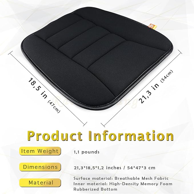 Car Seat Cushion Memory Foam Thin Seat Cushion for Car Truck Seat Driver, 20x18.5x1.2 Inches, Black - Image 4