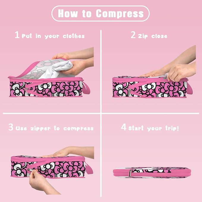 6 Set Kids Packing Cubes for Travel Carry On, Space Saving Compression Bags for Packing In Suitcase, Cute Pink Packing Organizers for Luggage Storage Girls Gift Trip and Family Vacation - Image 3
