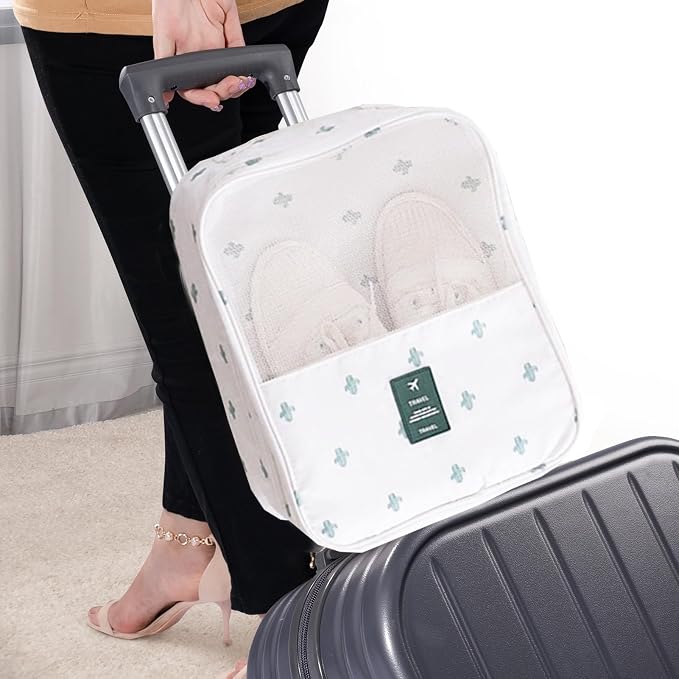 Shoe Bag for Travel, Travel Shoe Bag for Packing, Hold 3 Pairs of Shoes, Travel Essentials for Flying Shoe Organizer Shoe Storage Bag for Travel Cactus White - Image 2