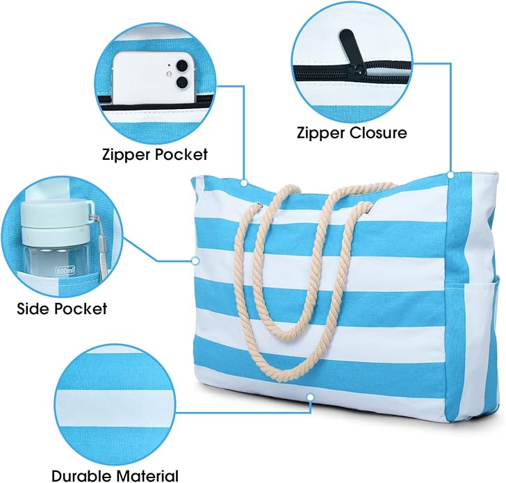 Becokan Beach Bags for Women Large Waterproof Beach Tote Bag Zipper Beach Bags Waterproof Sandproof Swim Pool Bag Large Tote - Image 4