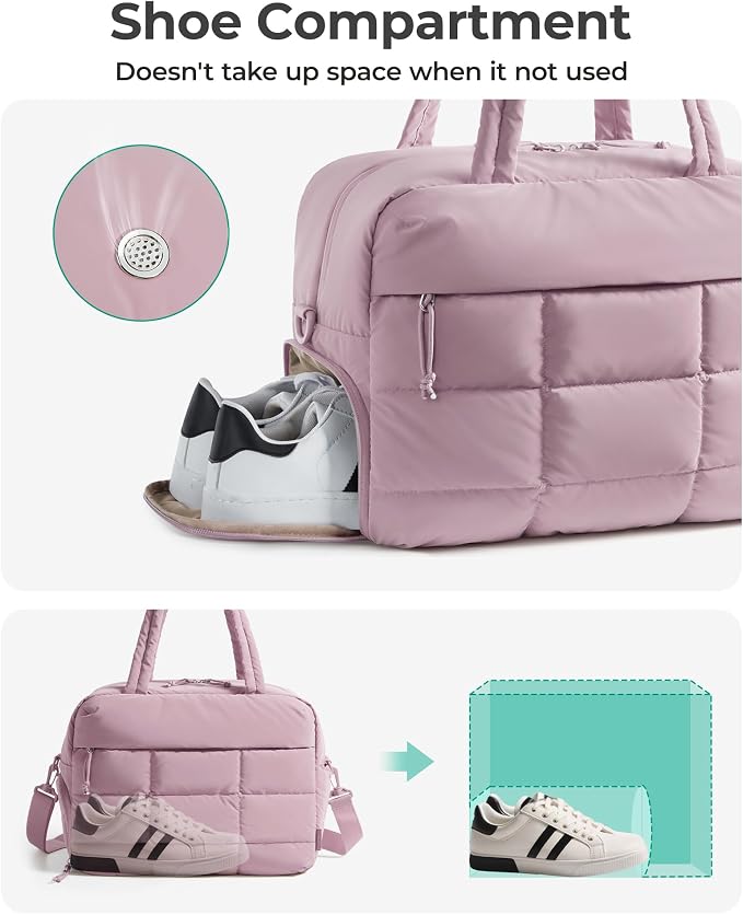 BAGSMART Gym Bag for Women, Carry on Travel Duffel Bag, Water-resistant Weekender with Shoe Compartment for Gym Travel Work, Purple, Medium - Image 4