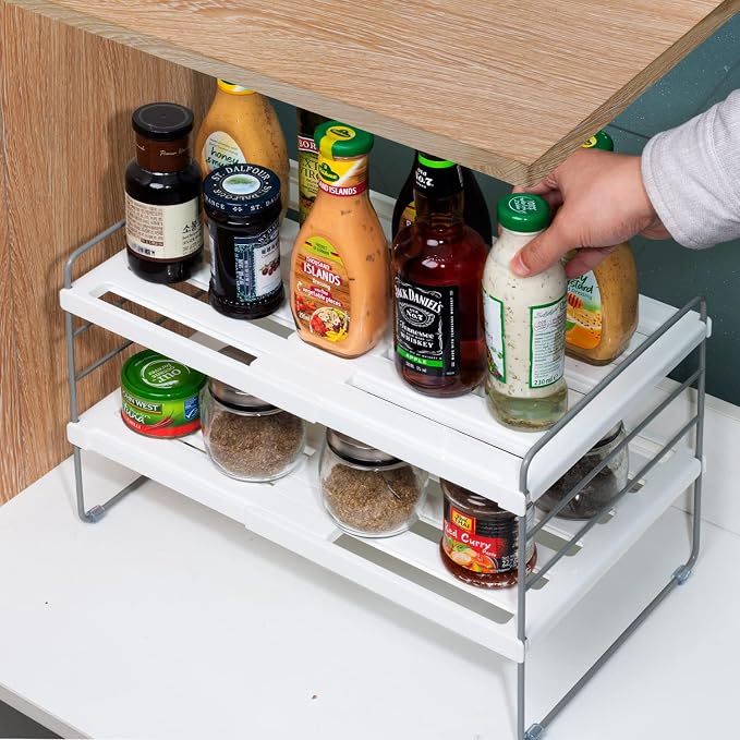 2 Pack Pantry Organization and Storage, Expandable Foil and Plastic Wrap Organizer, Adjustable Kitchen Wrap Organizer Rack for Cabinet, Foil Saran Wrap Holder Shelf for Sandwich Plastic Bags Box, - Image 7