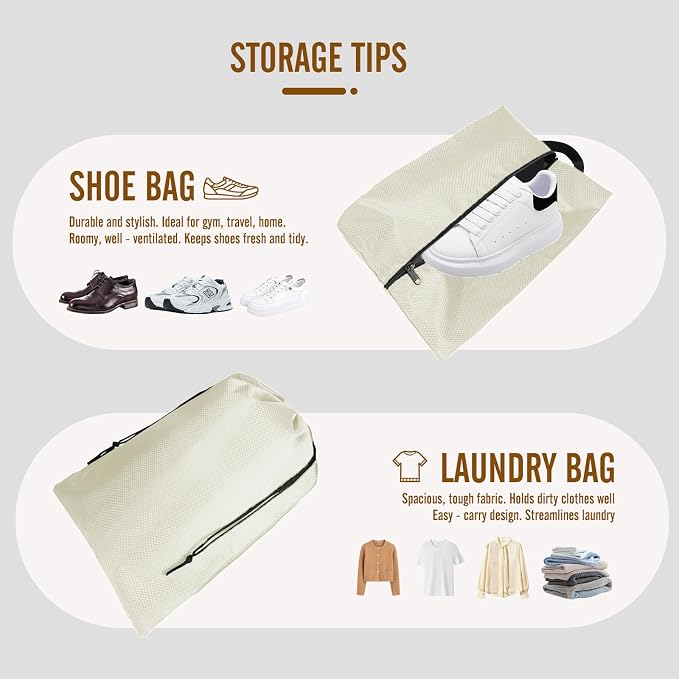 8 Set Compression Packing Cubes for Travel, Expandable Luggage Organizer with Shoe Bag & Laundry Bag - Lightweight Suitcase & Backpack Travel Essentials (Beige) - Image 5