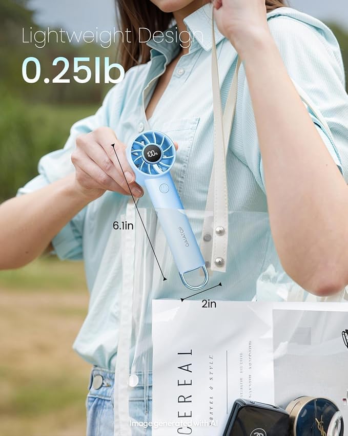Gaiatop Portable Mini Fan, 3 Speed Handheld Fans with Power Display Flashlight, USB Rechargeable Battery, Lightweight Personal Cooling for Women Men Indoor Outdoor Travel Blue - Image 4