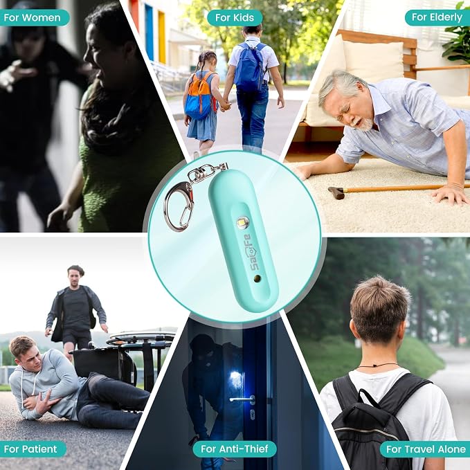 Personal Safety Alarm - Waterproof Rechargeable Security Alarm - 140dB Extra Loud Siren & Strobe Light - Self Defense Keychain - Gift for Women, Teenagers, College Girls, Seniors（Aqua+Aqua） - Image 6