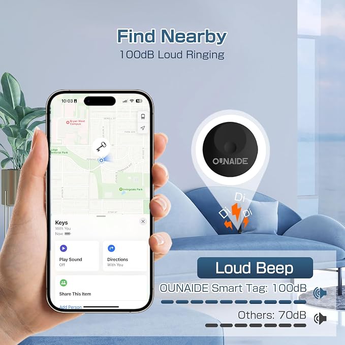 OUNAIDE Air-Tags-2 Pack, Smart Air Tracker Tag, Bluetooth Tracker for Apple Find My (iOS Only), Waterproof Key Finder Tracking Device for Kids Keys Luggage Bags Wallets Pets and More - Black&White - Image 3