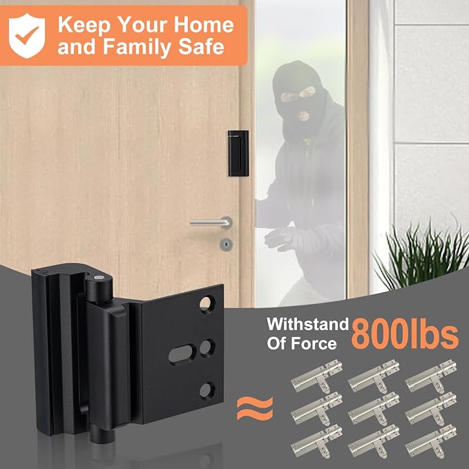 2 Pack Home Security Door Lock,with 3" Stop Withstand 800 lbs (Black) | Childproof Door Reinforcement Lock,for Inward Swing Doors,Night Kids Safety Metal Flip Lock Deadbolt Latch - Image 2