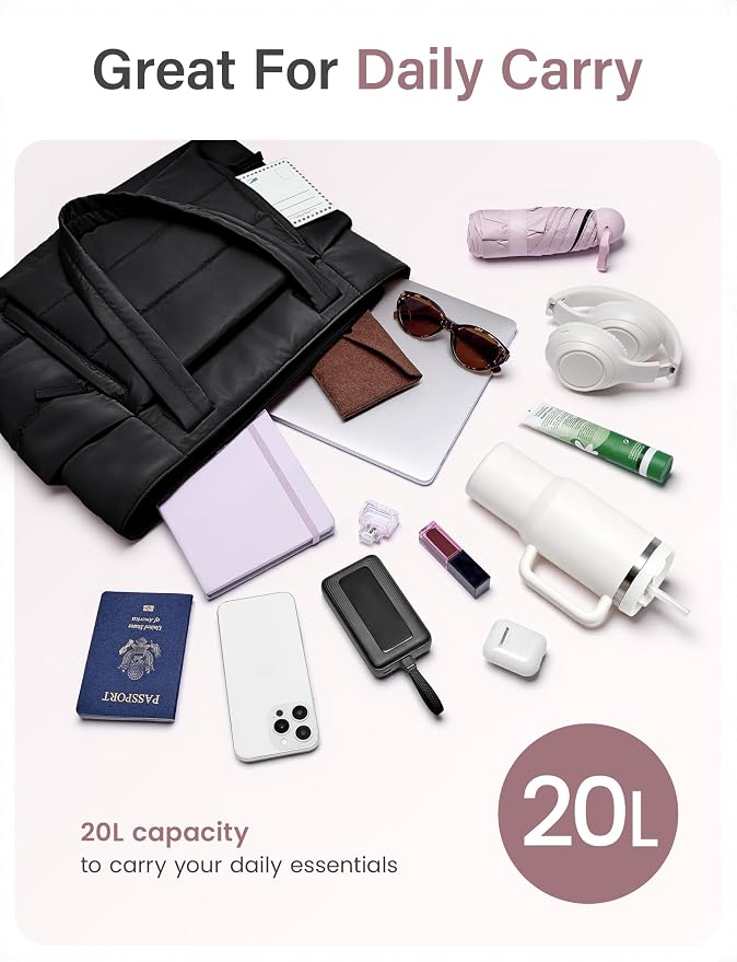 Uselike Tote Bag for Women with Zipper, Quilted Puffer Tote Bag with Compartments, Lightweight Puffy Work Bags for Women - Image 3