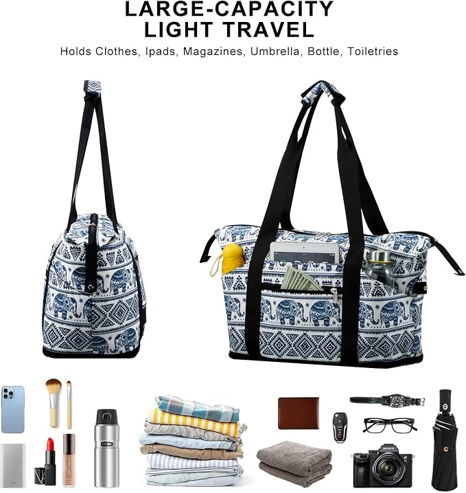 Expandable Duffel Bag for Women with Trolley Sleeve/Wet Pocket Weekender Travel Tote Large Carry On Overnight Luggage - Image 7