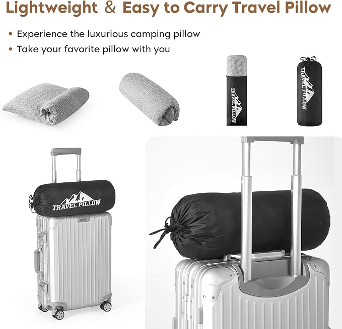 Camping Pillow Shredded Memory Foam Pillow, Compressible Travel Pillow Breathable Cover, Ideal Backpacking Airplane Hiking - Image 6