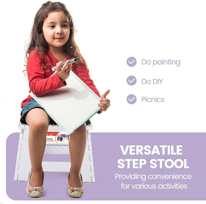 9" Folding Step Stool, Non-Slip Surface Stool for Kids, Dot White | Heavy Duty Foldable Stools, Lightweight, Holds 300 lb, for Toddler Kitchen Bathroom Bedroom Outdoor, Collapsible with Handle - Image 7
