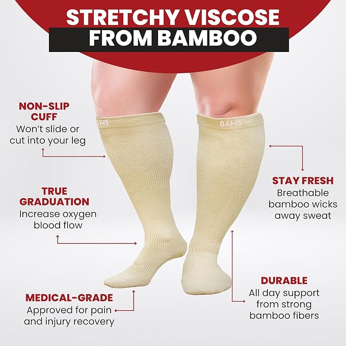 BAMS Plus Size Compression Socks Wide Calf XL XXL XXXL – Graduated Knee-High Support, Viscose from Bamboo Easy-On/Easy-Off - Image 5