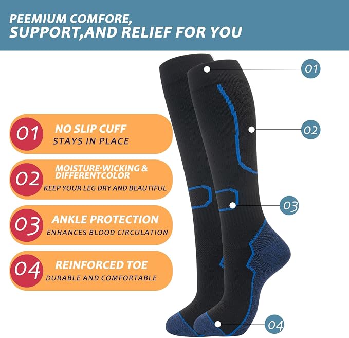 fenglaoda 6 Pairs Compression Socks for Women & Men Knee High Cute Circulation Socks for Nurse Pregnant Travel Athletic - Image 4