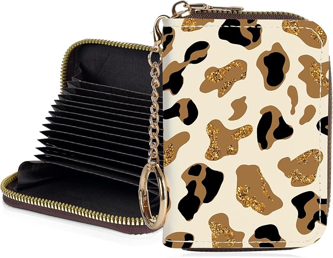 Credit Card Holder for Women,Small Rfid Wallet with Keychain Zipper,Cute PU Leather Card Case Wallet，Accordion Credit Card Wallets Gift,Brown Leopard Print by Unknown
