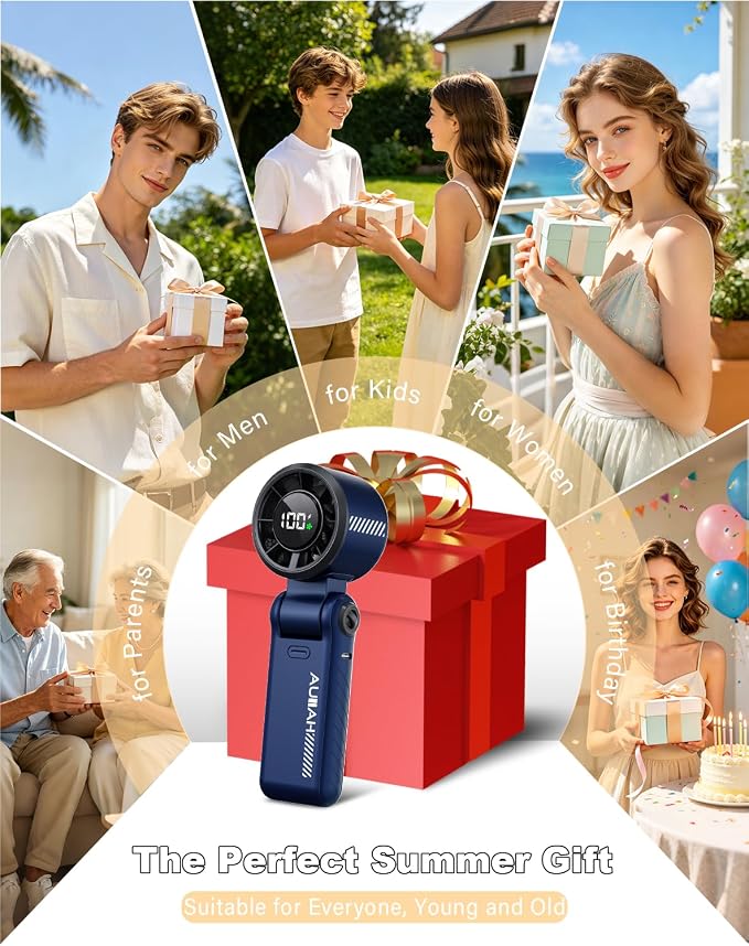 Portable Handheld Turbo Fan - 5 Speed Mini Personal Fan with Strong Airflow, Foldable 3 in 1 Rechargeable Battery Operated Trave Essentials Hand Fans for Indoor/Outdoor Use, Blue - Image 8