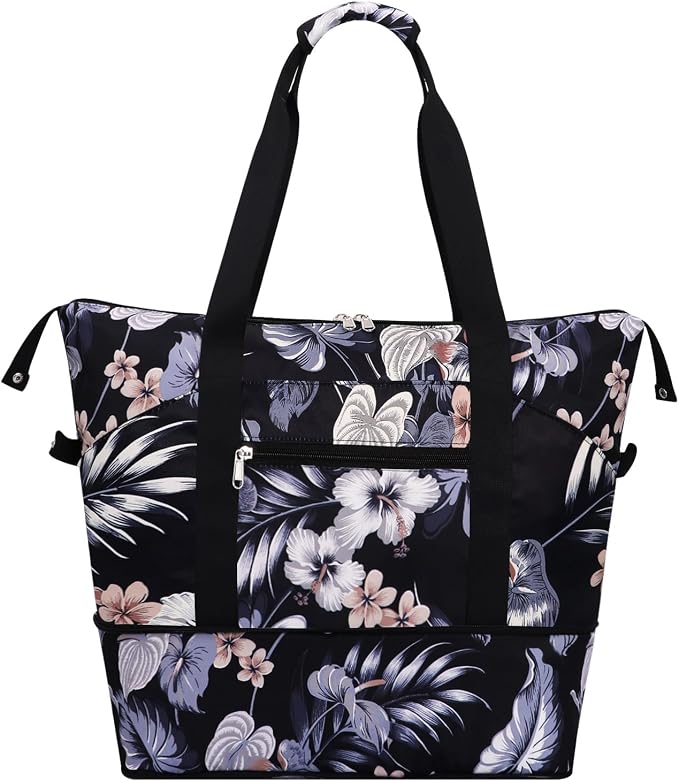 Expandable Duffel Bag for Women with Trolley Sleeve/Wet Pocket Weekender Travel Tote Large Carry On Overnight Luggage by HAWEE