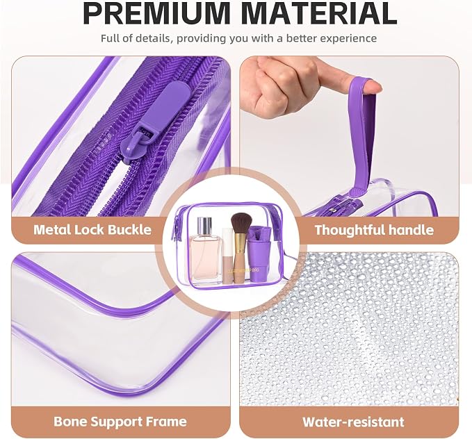 Icramsy Clear Makeup Bag,2 Pack TSA Approved Toiletry Bag for Women & Men | Portable Handheld Design, Waterproof, Airport Airline Compliant, Clear Toiletry Cosmetic Bag - Image 3