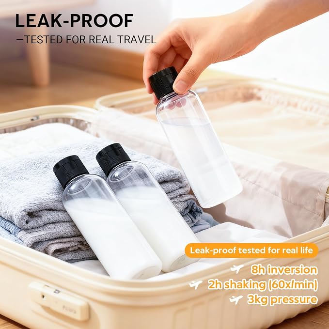 5 Pack 3.4 oz Travel Bottles for Toiletries, TSA Approved Leak Proof Refillable Travel Size Containers, Clear Plastic Shampoo Bottles for Lotion Conditioner - Image 4
