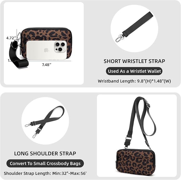 FODOKO Wristlet wallets for Women RFID crossbody bags with 4 Zippers | Checkered quilted nylon with credit card slots, cell phone organizer, and coin purse for travel and everyday carry - Image 3
