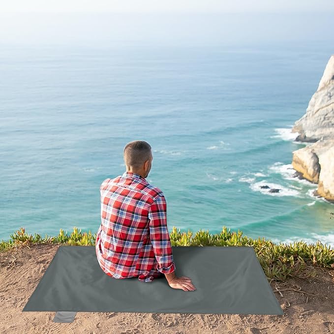 Odoland Sandproof Beach Blanket, Waterproof Portable Mat with Carry Pouch | 43.3“x27.5” Quick Drying & Foldable Lightweight Sand Free Beach Mat Tarp for Hiking, Camping, Travel, Grey - Image 7