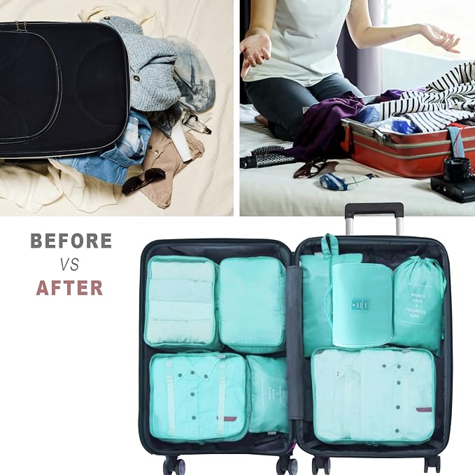 Packing Cubes, 8 Pcs Travel Packing Organizers for Suitcases, Large Capacity Travel Luggage Organizers Set includes 8 Storage Bags (Sky Blue) - Image 5