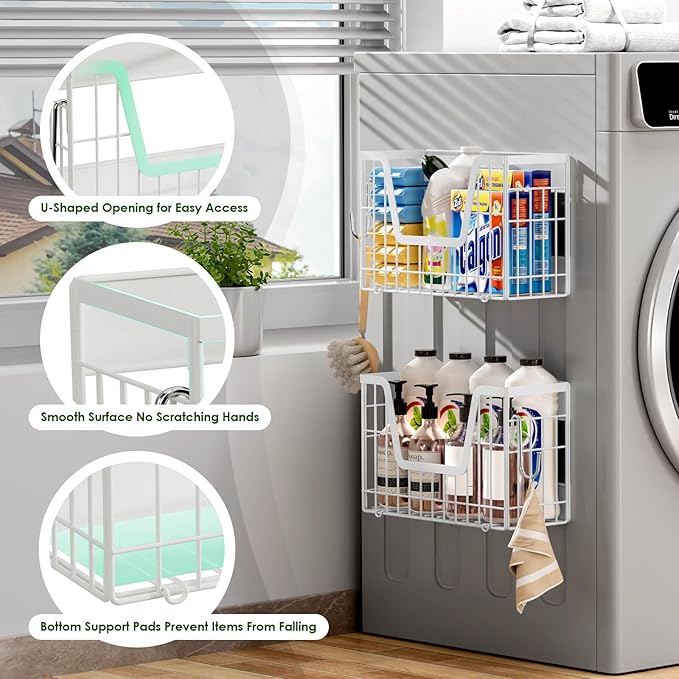2 Set Magnetic Fridge Shelf, White Magnetic Fruit Basket for Fridge | Potato and Onion Storage Bins, Wire Baskets Magnet Shelves Spice Rack for Refrigerator Laundry Kitchen Organizer and Storage - Image 4