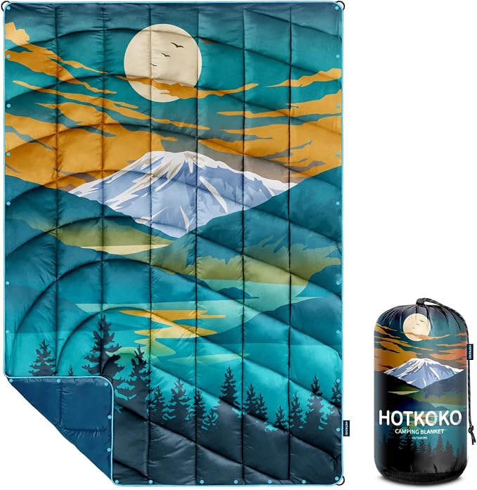 Puffy Camping Blanket,Large Camp Blanket Outdoor Camping Quilt Waterproof | Lightweight Printed Warm Packable Down Alternative Blanket for Camping,Traveling, Stadium, Hiking, Picnics by hotkoko