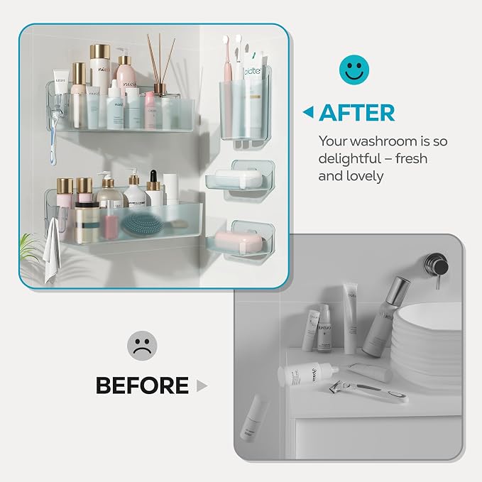 Nieifi Adhesive Shower Shelves, Blue, 5 Pieces | Rustproof ABS, Large Capacity, Removable Design, Easy-Clean, No Drilling Shower Organizer for Bathroom Storage & Home Decor - Image 8