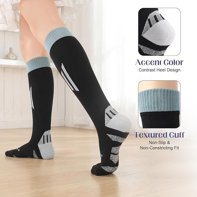 4/6 Pairs Compression Socks for Women 20-30mmHg Knee High Socks | Breathable Comfort Support Socks, Thick Cotton Fabric, Striped Ribbed Design, Fatigue Relief, For Nurses Flying Pregnancy - Image 5