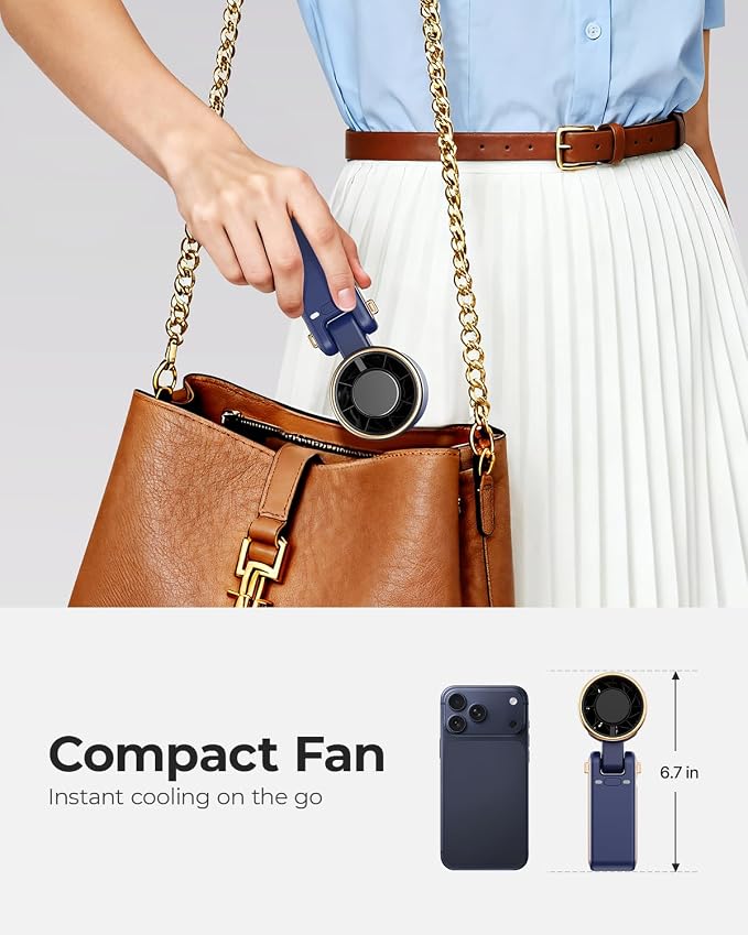 Portable Handheld Turbo Fan - 5 Gear High Speed 4000mAh Rechargeable Mini Personal Hand Fan Blow Cold Air, Battery Operated Travel Essentials, Beach Vacation, Gifts for Women, Men (Navy Blue) - Image 6