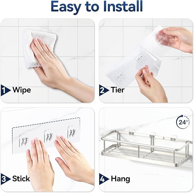 Shower Caddy Adhesive, Rustproof Shower Organizer, Large Capacity Shower Shelves for Inside Shower, No Drilling Bathroom Organizers and Storage for Home Decor （2 Pack Silver） - Image 8
