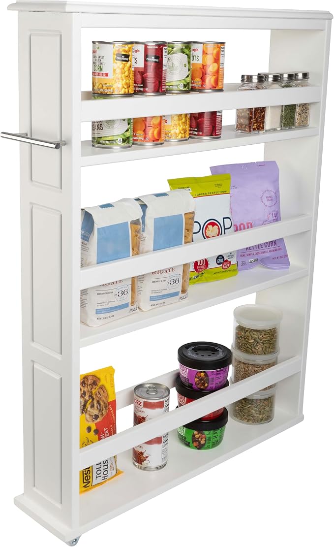 Lavish Home 3 Tier Slim Utility Rolling Storage Cart, White, 25”W x 5.7”D | Narrow Rolling Cart Storage Organizer with Handle and Wheels for Bathroom, Laundry Room, and Kitchen, Pull-Out Home Organizer - Image 9