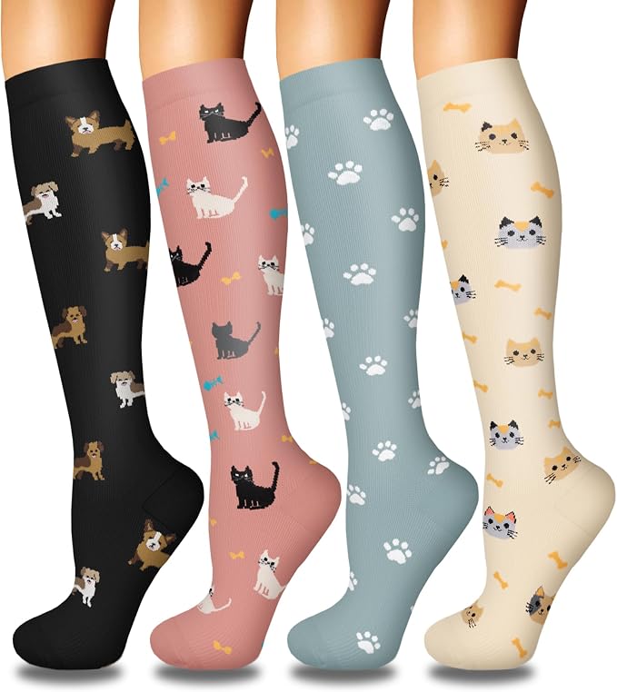 4 Pairs Compression Socks for Women Circulation-Best Support for Nurses,Running,Athletic,Travel by Iseasoo