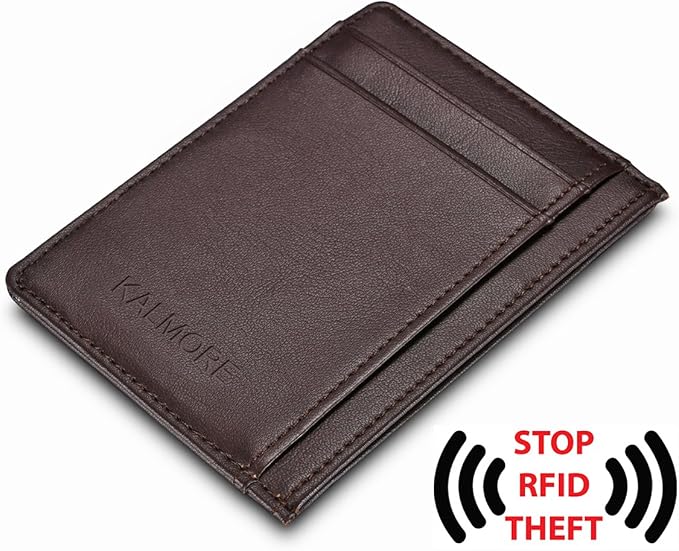 KALMORE womens Credit Holder Genuine Leather Slim Minimalist Card Case Wallet, Black With Id Window - Image 3