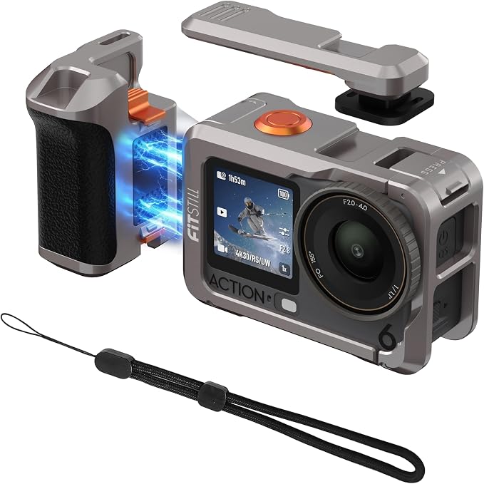 FitStill Metal Aluminum Alloy Cage Protective Case Street Grip Kit for DJI Osmo Action 6 Ergonomic Grip with Cold Shoe Mount Quick Release Handle 1/4"-20 Threads Action 6 Accessory by FitdesignkeepitFitStill