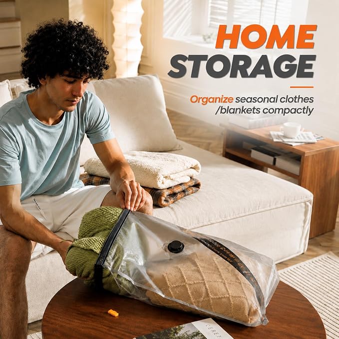 Rechargeable Wireless Pump Travel Storage Bags Set - 15 Pack Small Size Vacuum Bags for Travel & Home, Space-Saving Compression Packing for Clothes, Suitcase Luggage - Image 8