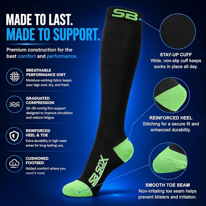 SB SOX Compression Socks for Men & Women (20-30mmHg) | Best Quality Compression Socks for Flying, Medical, Sports, Wide Calf Fit, Pregnancy, and Daily Wear. Trusted since 2016. - Image 6
