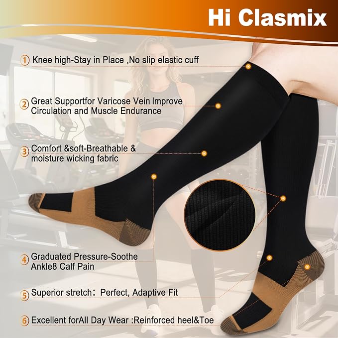 5/6 Pairs Graduated Compression Socks for Women&Men 20-30mmhg Knee High Socks Travel Hiking Running Stocking - Image 3