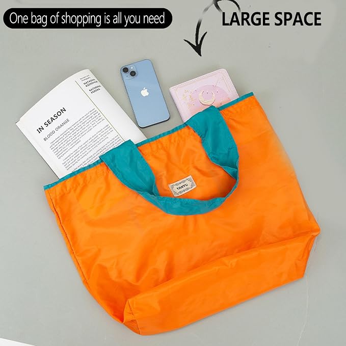Reusable shopping tote bag, large capacity drawstring tightening top, foldable grocery tote bag, shoulder bag - Image 5
